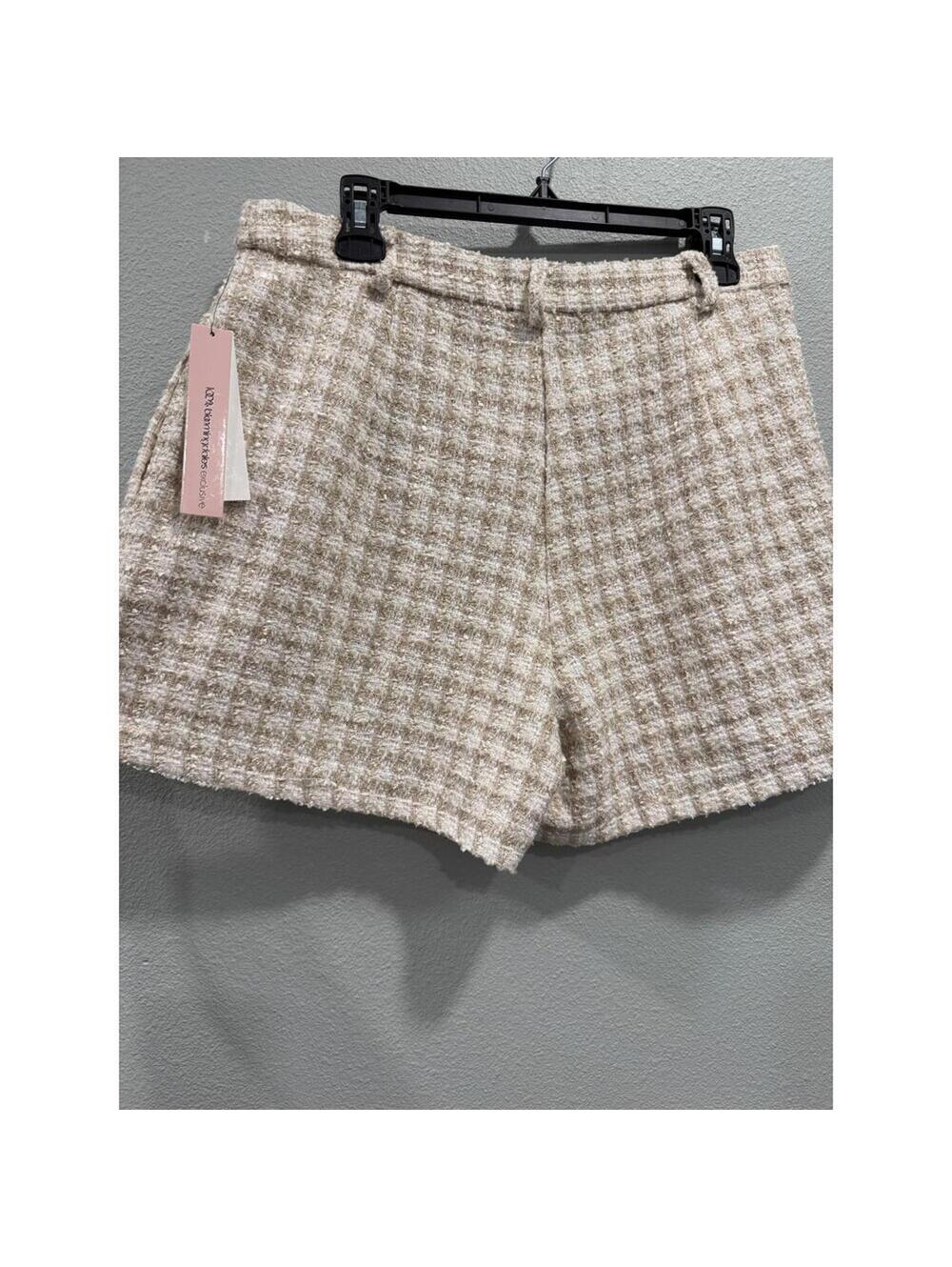 AQUA Tweed Pleated Shorts in Cream and Gold; Women's XL, NWT
